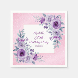 Serviette En Papier Élégant violet Rose Parties scintillant rose Flora