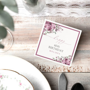 Serviette En Papier Élégant violet Roses 60e fête d'anniversaire