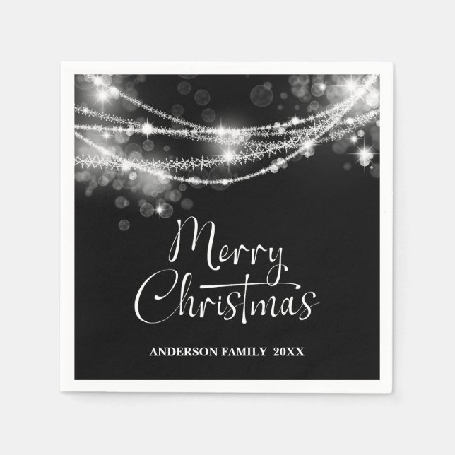 Serviette En Papier Élégant voyant à cordes Noir Noël (Devant)