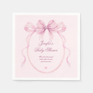 Serviette En Papier Elegant Watercolor Pink Bow Baby Shower Party 