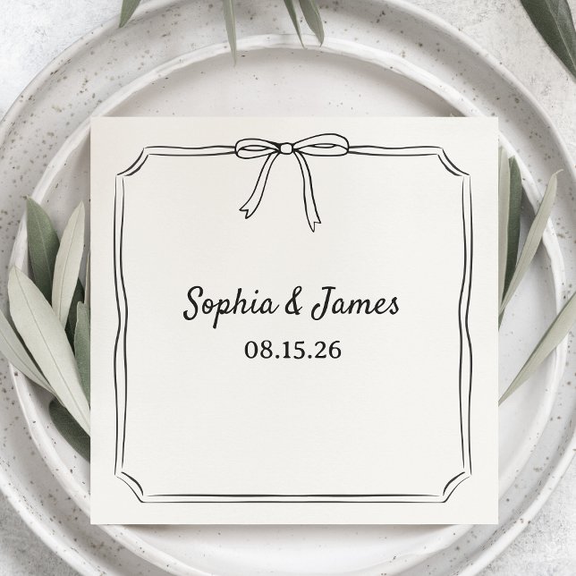 Serviette En Papier Elégant Whimsical Sketch Bow Mariage personnalisé (Créateur téléchargé)