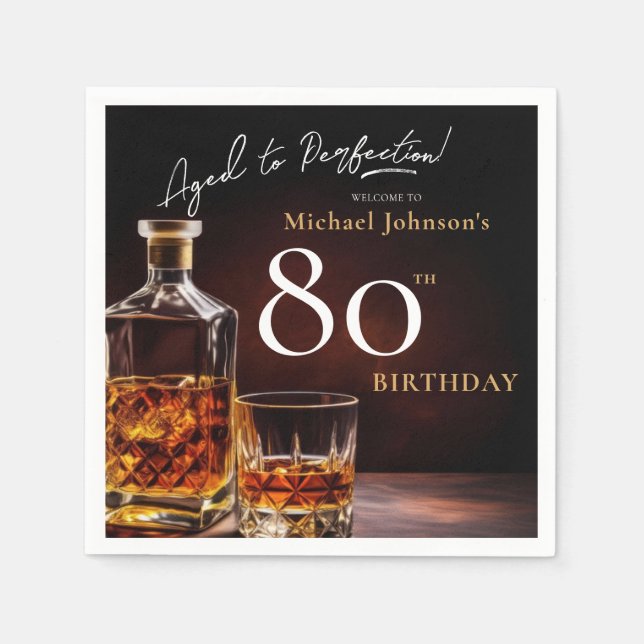 Serviette En Papier Elégant Whiskey Black Gold 80e anniversaire fête N (Devant)