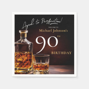 Serviette En Papier Elégant Whiskey Black Gold 90th Birthday Party Nap