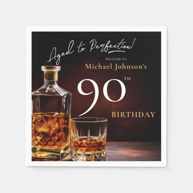 Serviette En Papier Elégant Whiskey Black Gold 90th Birthday Party Nap (Devant)
