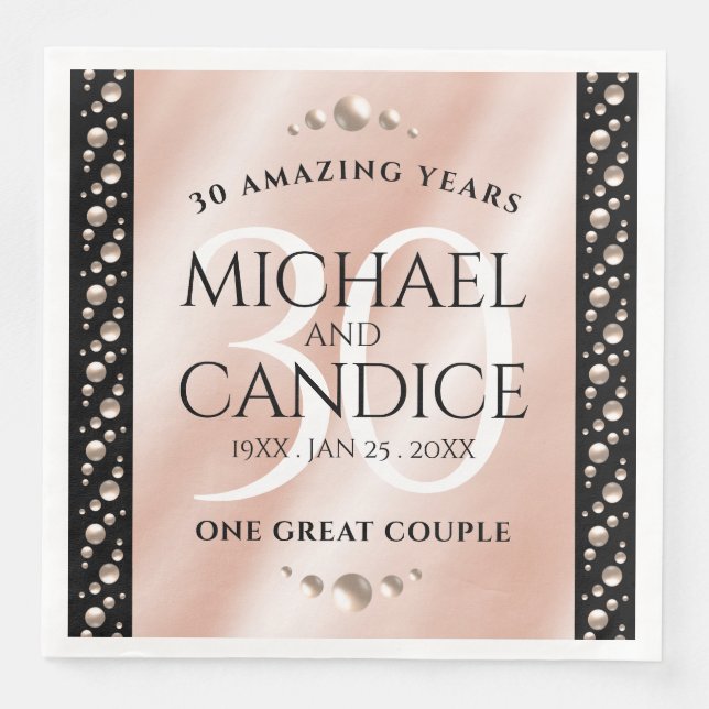 Serviette En Papier Elégante 30ème Mariage Pearl Anniversaire de céléb (Devant)