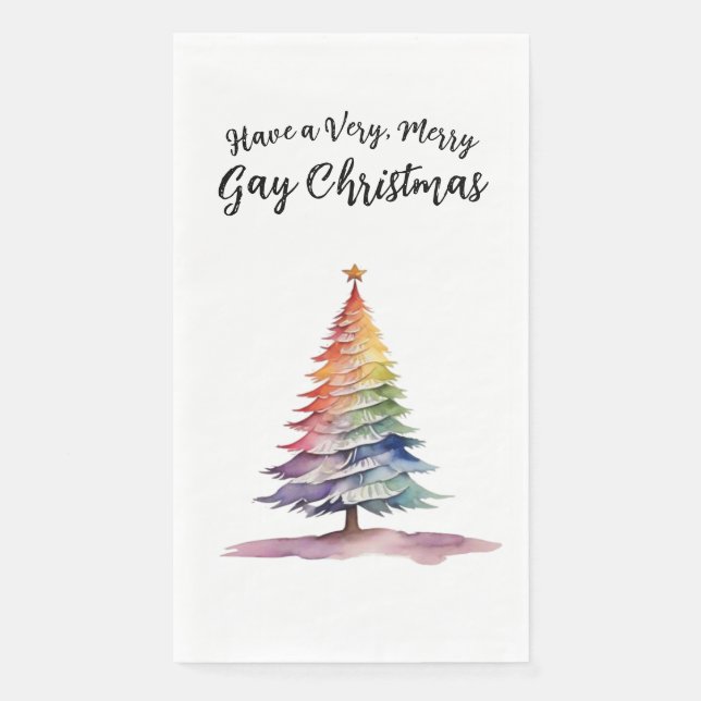 Serviette En Papier Elégante aquarelle Arbre de Noël arc-en-ciel (Devant)