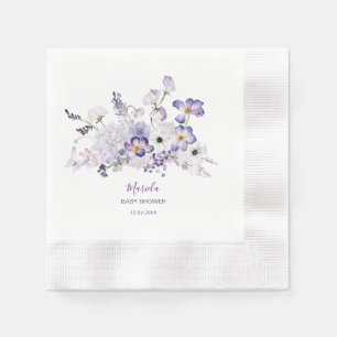 Serviette En Papier Elégante aquarelle baby shower de fleurs Lilac