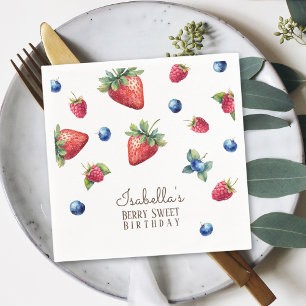 Serviette En Papier Elégante aquarelle bébé fille Berry premier annive