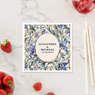 Serviette En Papier Elégante aquarelle bleu Mariage floral