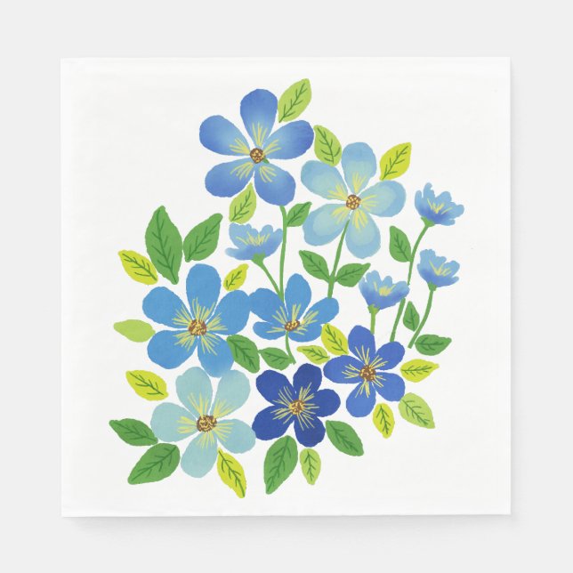 Serviette En Papier Elégante aquarelle bleue Fleurs 04 (Devant)