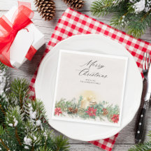 Elégante aquarelle Chandelle de Noël & Poinsettia