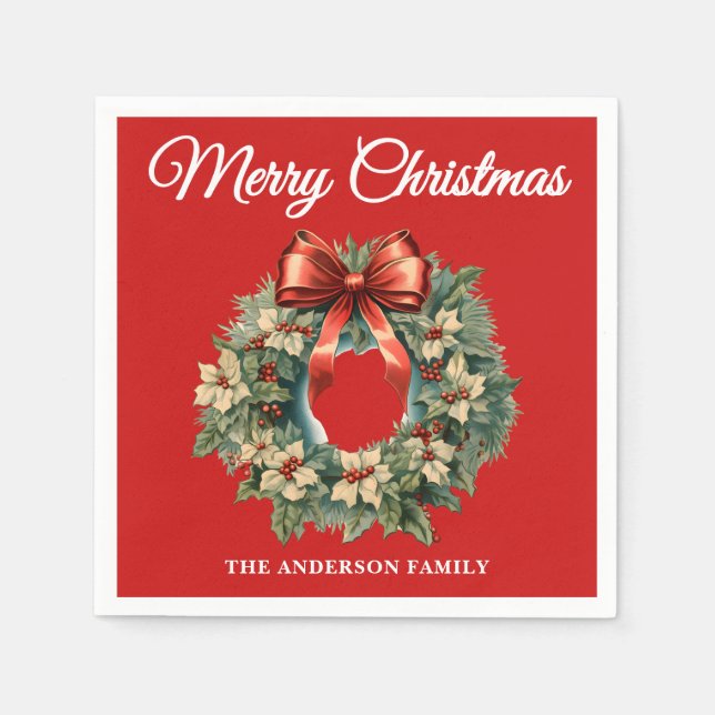 Serviette En Papier Elégante aquarelle couronne de Noël (Devant)