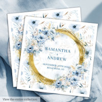Elégante aquarelle Dusty Blue Gold Mariage serviet