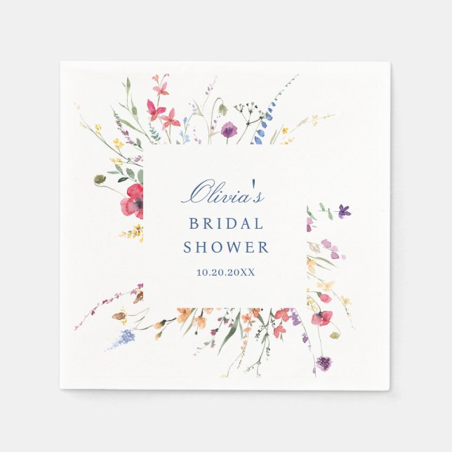 Serviette En Papier Elégante aquarelle Fête des mariées Fleurs sauvage (Devant)
