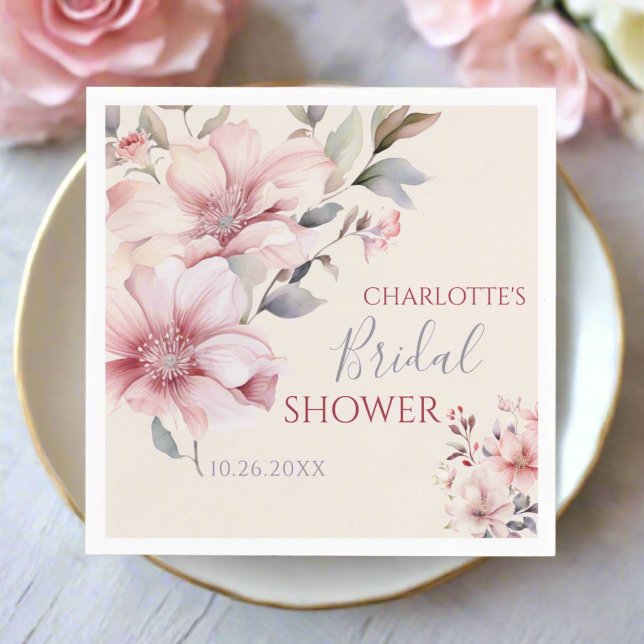 Serviette En Papier Elégante aquarelle Fête des mariées florale rose d (Créateur téléchargé)