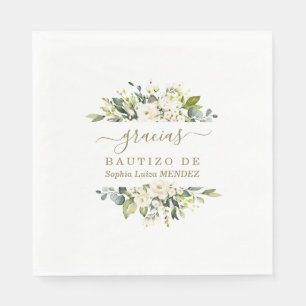 Serviette En Papier Elégante aquarelle Fleurs blanches Espagnol Bautiz