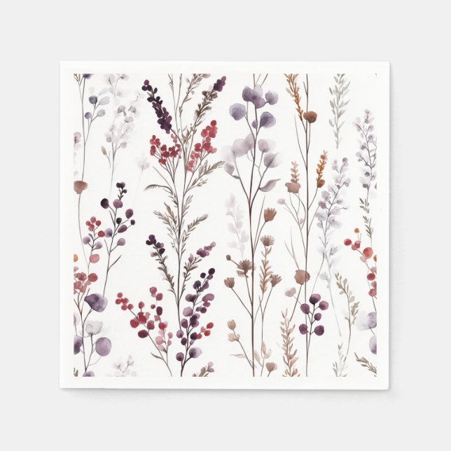 Serviette En Papier Elégante aquarelle florale d'hiver (Devant)