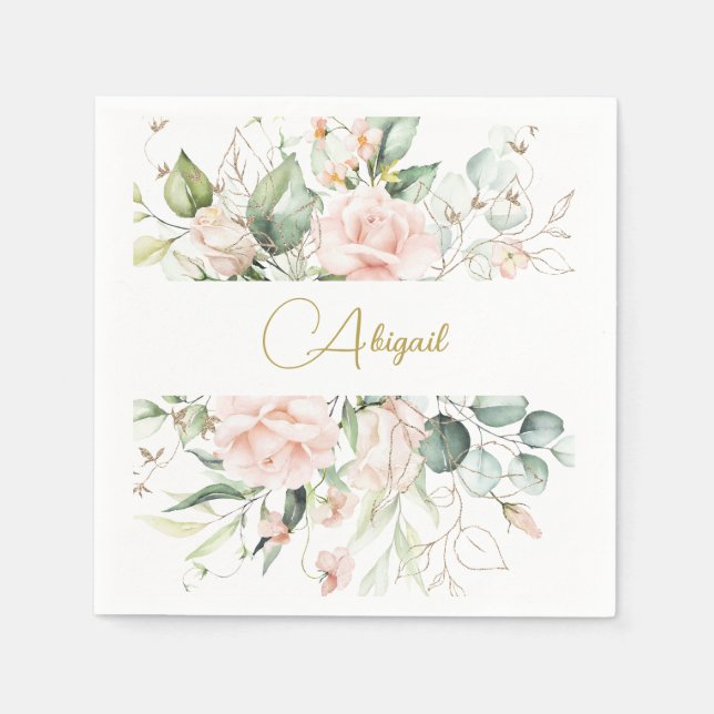 Serviette En Papier Elégante aquarelle florale Roses roses roses rose  (Devant)