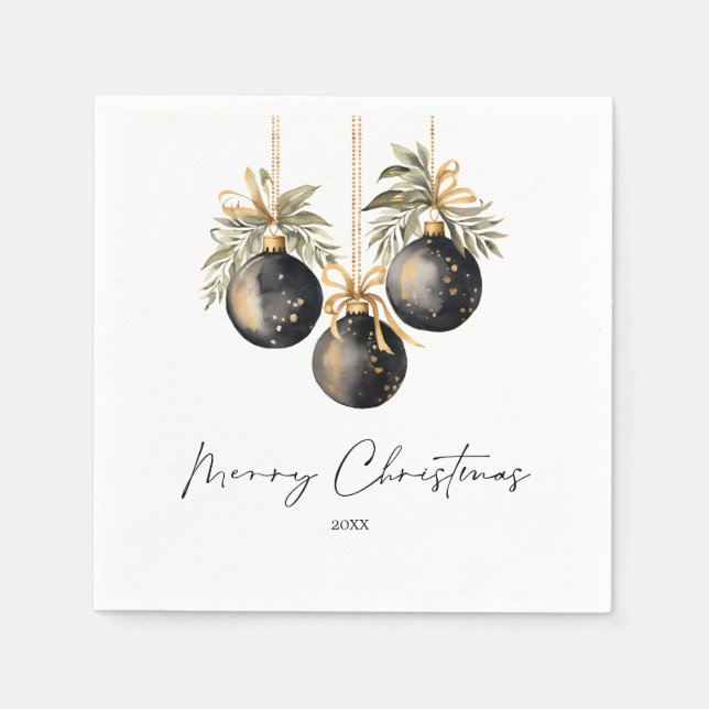 Serviette En Papier Elégante aquarelle Noël Baubles Fête de Noël (Devant)