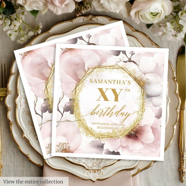 Serviette En Papier Elégante Aquarelle or Blush 80 serviettes d'annive (Elegant Blush Gold Watercolor 80 Birthday Napkins)