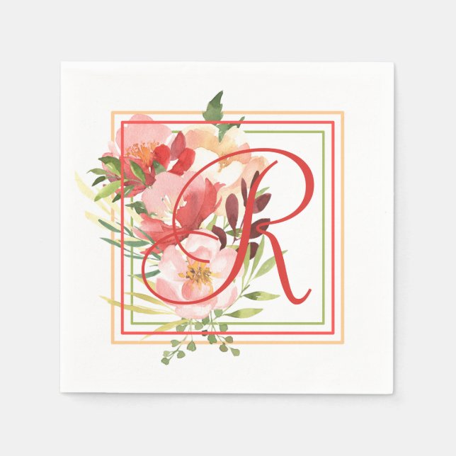 Serviette En Papier Elégante aquarelle Rose Bouquet romantique (Devant)