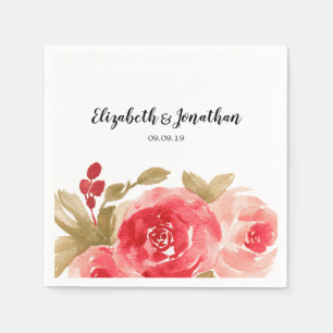 Serviette En Papier Elégante aquarelle rouge Rose Mariage