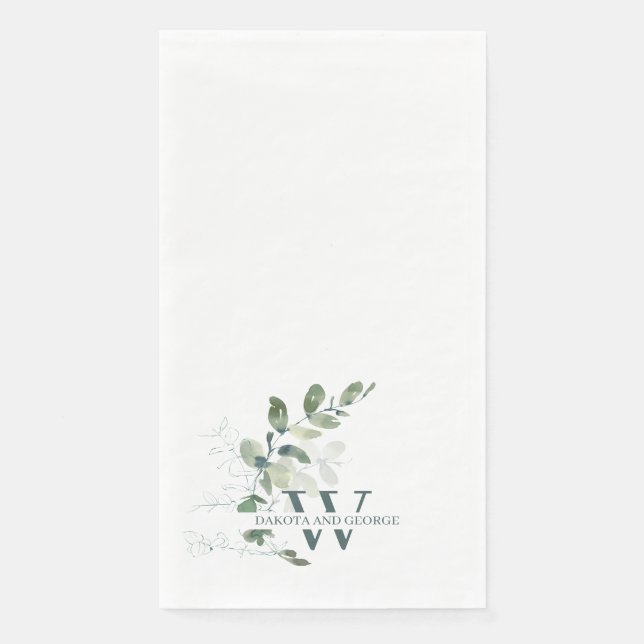 Serviette En Papier Elégante aquarelle Verdure Mariage Monogramme (Devant)