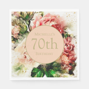 Serviette En Papier Elégante aquarelle Vintage Florale 70e anniversair
