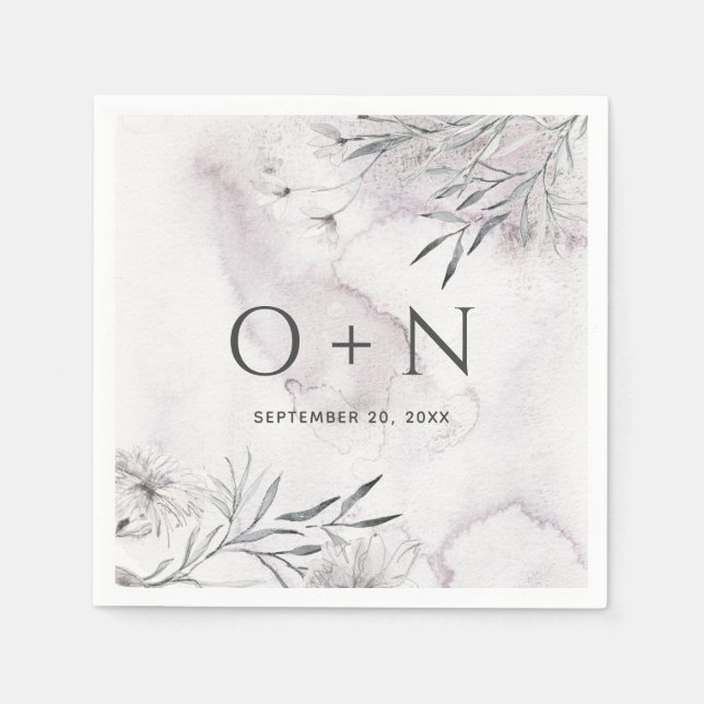 Serviette En Papier Elégante aquarelle violet foncé mariage (Devant)