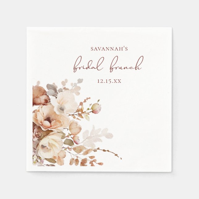 Serviette En Papier Élégante Baby Shower Fleurie Rose Chaud (Devant)