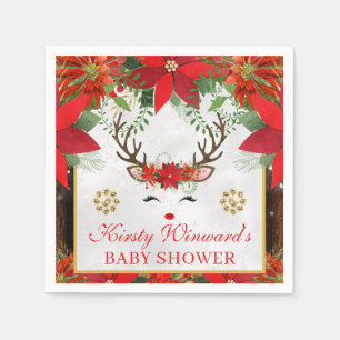 Serviette En Papier Élégante Baby Shower Renne Poinsettia