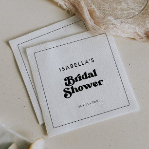 Serviette En Papier Élégante Baby Shower rétro noir et blanc