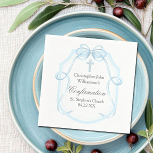 Serviette En Papier Élégante Bleu Ruban Bow Confirmation Party
