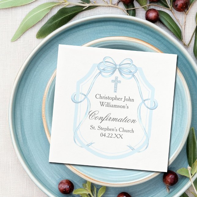 Serviette En Papier Élégante Bleu Ruban Bow Confirmation Party (Créateur téléchargé)
