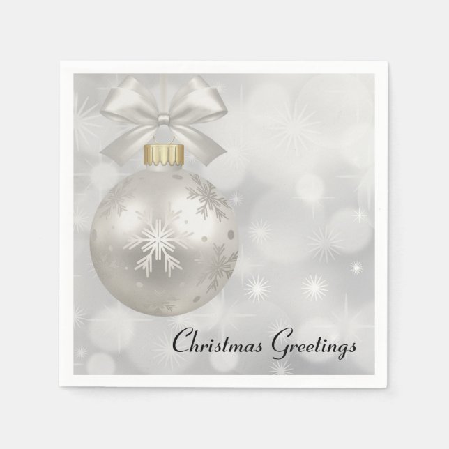 Serviette En Papier Élégante boule de Noël en argent sur les lumières  (Devant)