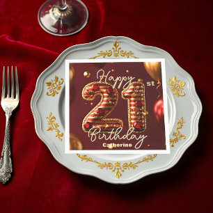 Serviette En Papier Elégante Bourgogne & Or 21ème anniversaire Célébra