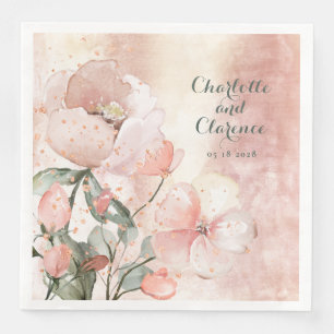 Serviette En Papier Elégante Brosse Peach Peony Et Mariage Or Rose