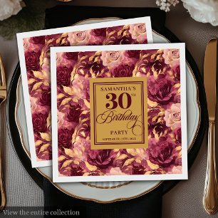 Serviette En Papier Elégante Burgundy Blush Gold 30e Anniversaire Napk