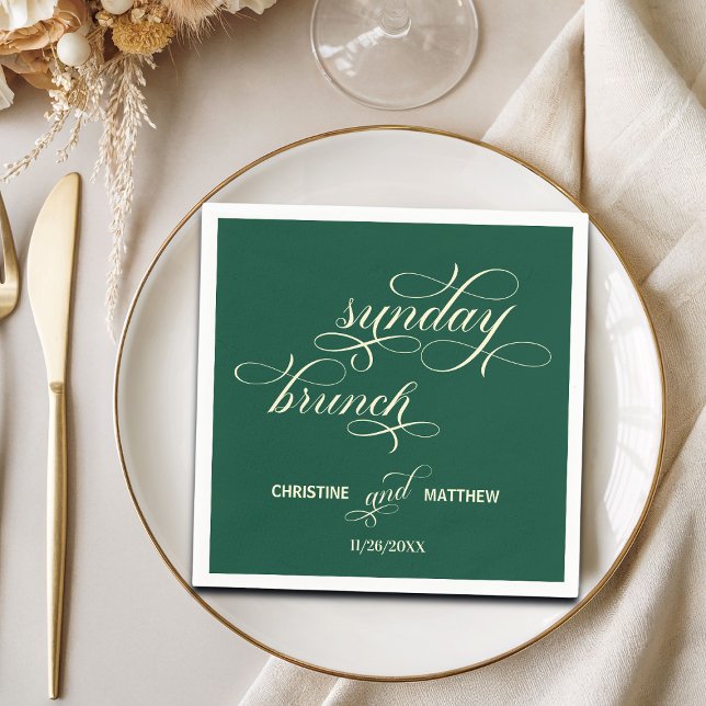 Serviette En Papier Élégante calligraphie dimanche Brunch Mariage Turq (Créateur téléchargé)
