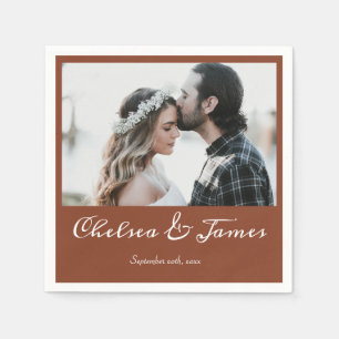 Serviette En Papier Élégante Calligraphie en terre cuite Photo Party d