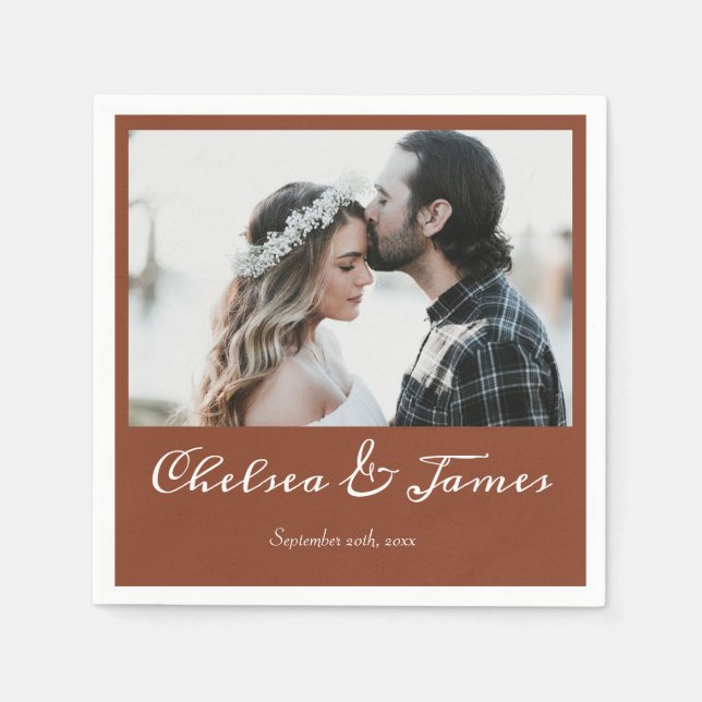 Serviette En Papier Élégante Calligraphie en terre cuite Photo Party d (Devant)