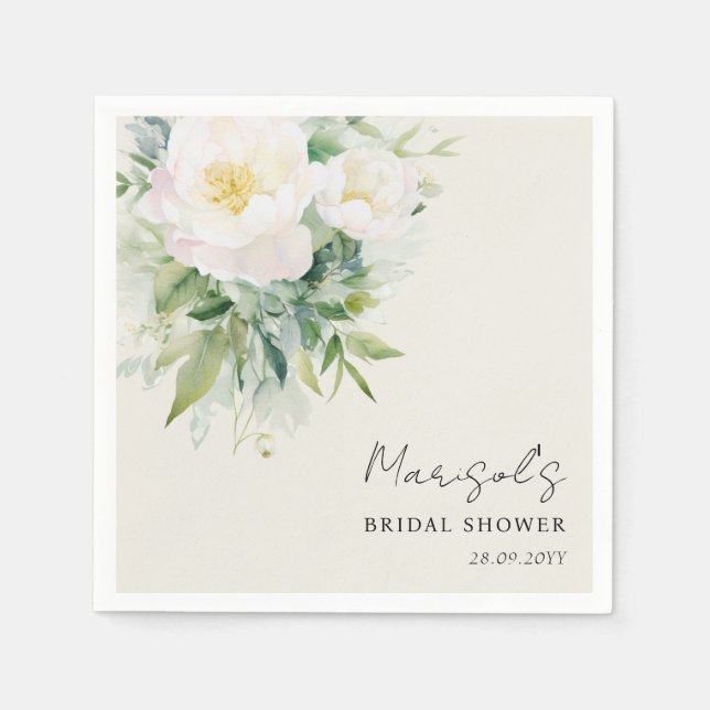 Serviette En Papier Élégante Calligraphie Fête de Mariage Florale Blan (Devant)