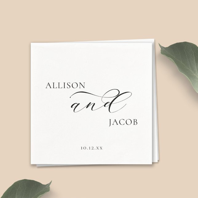 Serviette En Papier Élégante calligraphie Mariage noir et blanc (Créateur téléchargé)