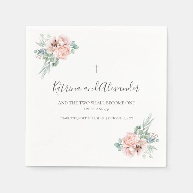 Serviette En Papier Élégante calligraphie Mariage rose Floral Cocktail (Devant)