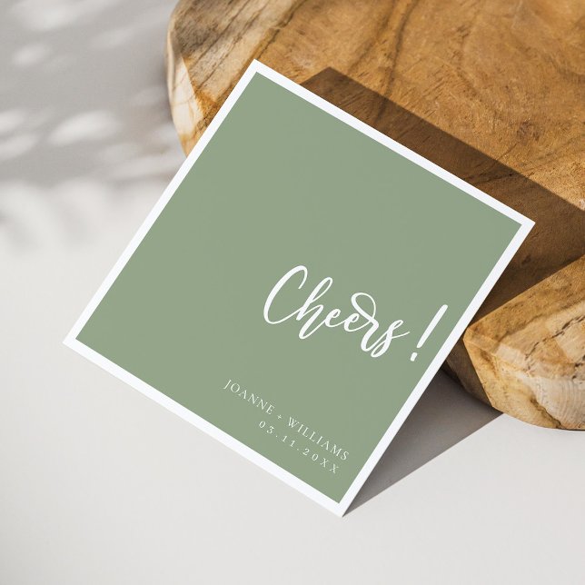 Serviette En Papier Elégante Cheers Lettrés À La Main : Mariage Vert S (Personalized Elegant Hand-Lettered Cheers: Sage Green Wedding Napkins)