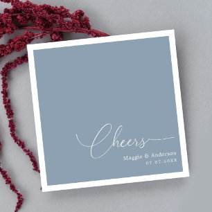 Serviette En Papier Élégante Cheers Script Dusty Blue Mariage serviett