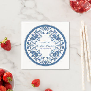 Serviette En Papier Elégante Chinoiserie Bleue Victorienne Chinoise Fl