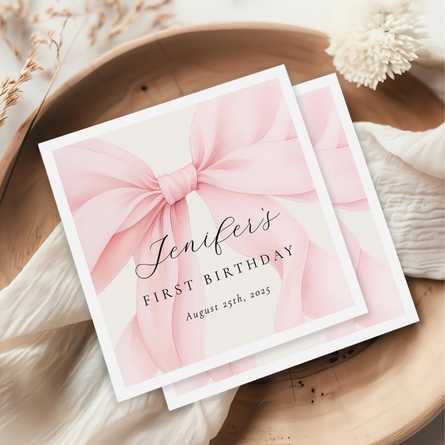 Serviette En Papier Élégante Coquette Rose Bow Girl Anniversaire (Créateur téléchargé)