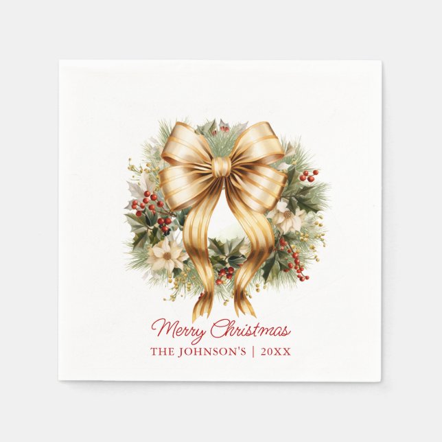 Serviette En Papier Élégante couronne d'or de Noël Joyeuses fêtes (Devant)