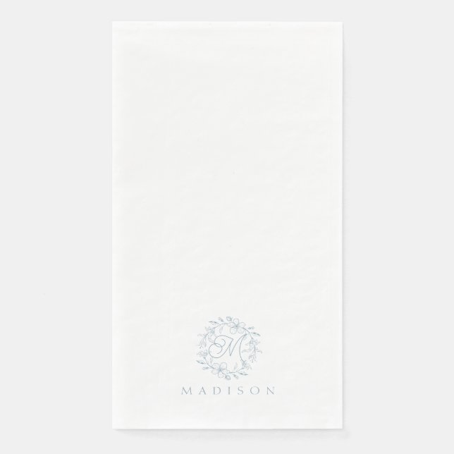 Serviette En Papier Élégante couronne florale Dusty Papier bleu servie (Devant)